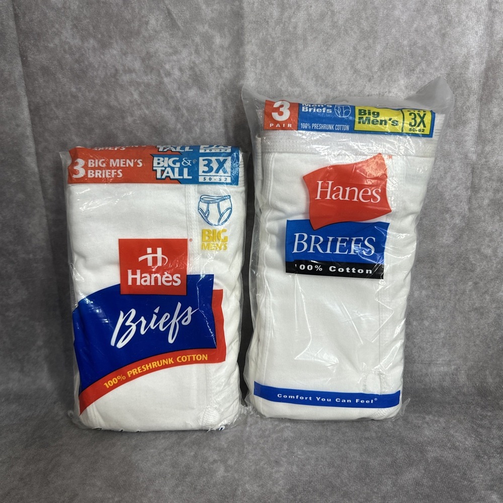 NEW Vintage Hanes Briefs Solid White Size 3X Big &Tall 50-52 (2) USA 3PK